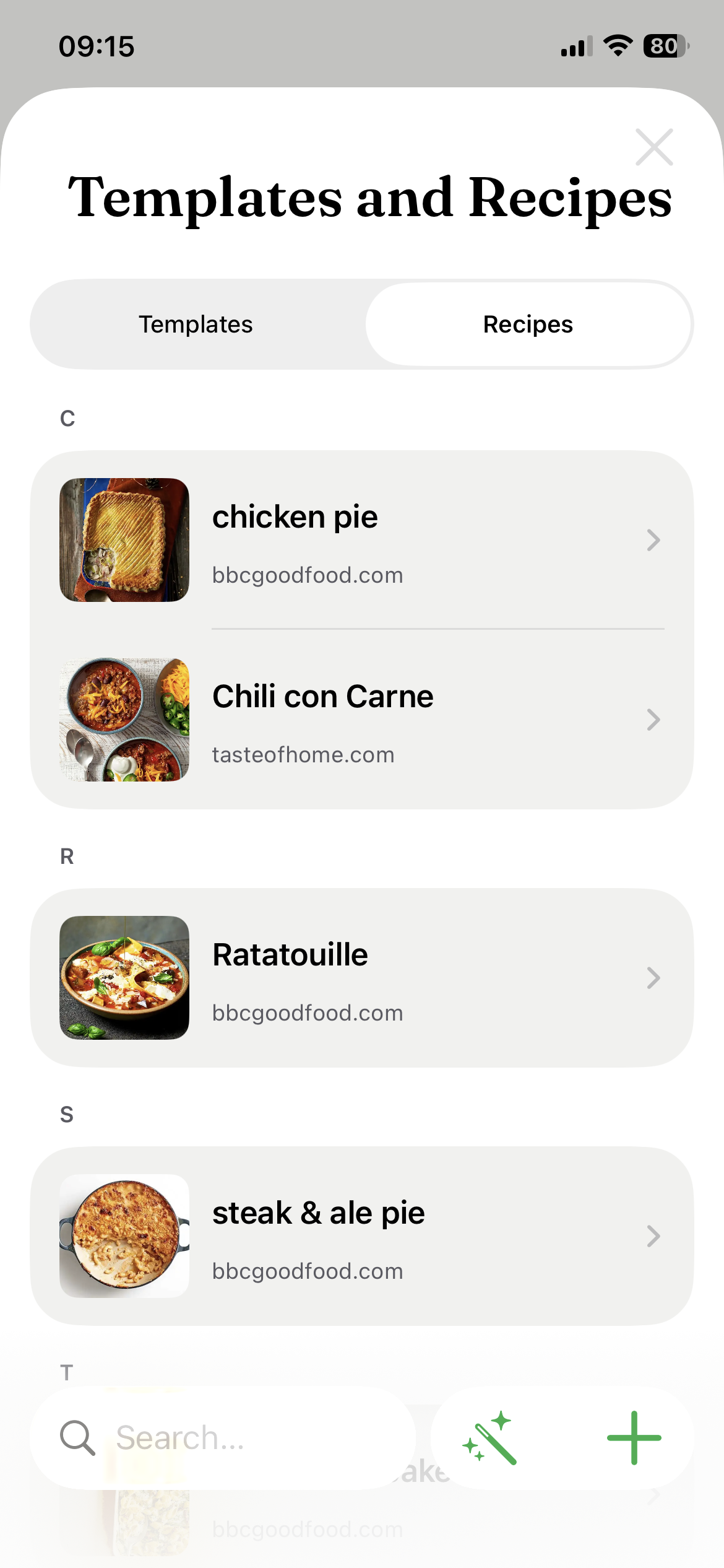 Recipes library