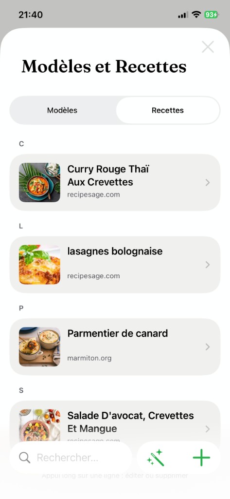 Bibliothèque de recettes